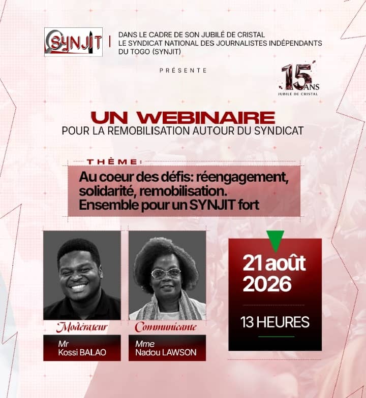15 ans d’engagement syndical : Le SYNJIT annonce un webinaire de remobilisation des journalistes togolais